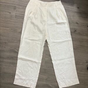 MNG By Mango Women's High Rise Pleated Wide Leg Trouser Pants Sz XL Ivory